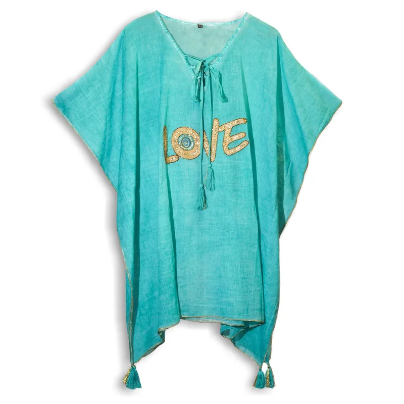 Nomad Sari On the Med Collection Kaftan Turquoise & Oro Love Design