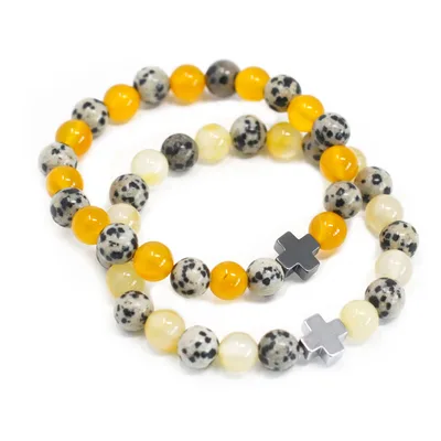 Set di 2 Braccialetti Amicizia con Pietre Preziose – Protezione – Giada Dalmata e Agata Gialla — foto 5