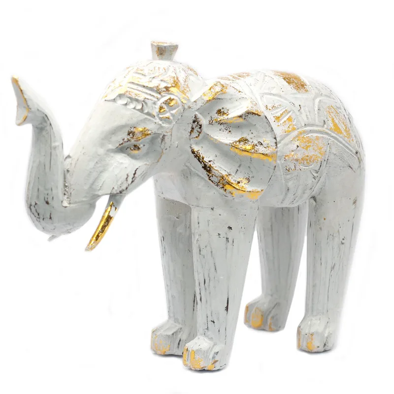 Legno Carved Elephant Bianco Oro