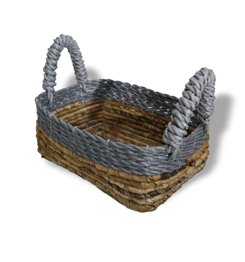 Banana Leaf & Abu-Abu Raffia Square Basket- Set of 3 — foto 2