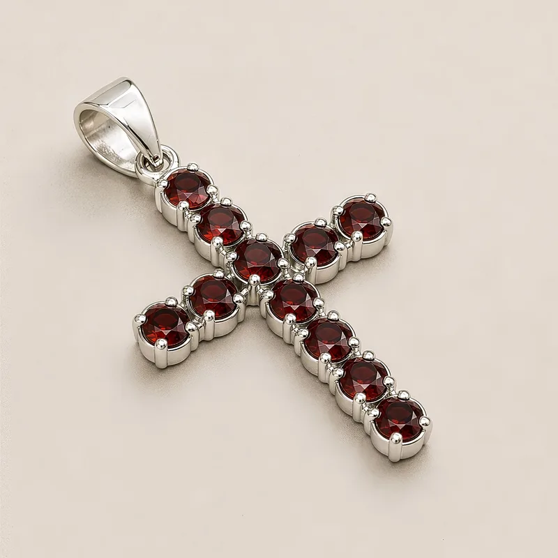 Indian Devotional Pendant Argento Plated Garnet Crucifix — foto 3