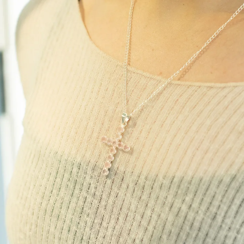 Indian Devotional Pendant Argento Plated Rosa Quartz Crucifix — foto 1