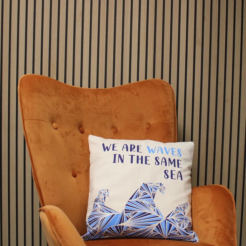 Printed Cotton Cushion Cover - We are Waves - Naturale — foto 5