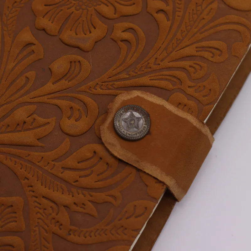 Leather Embossed Notebook – Tan Floral Pattern – 17.8×12.7 cm — foto 6