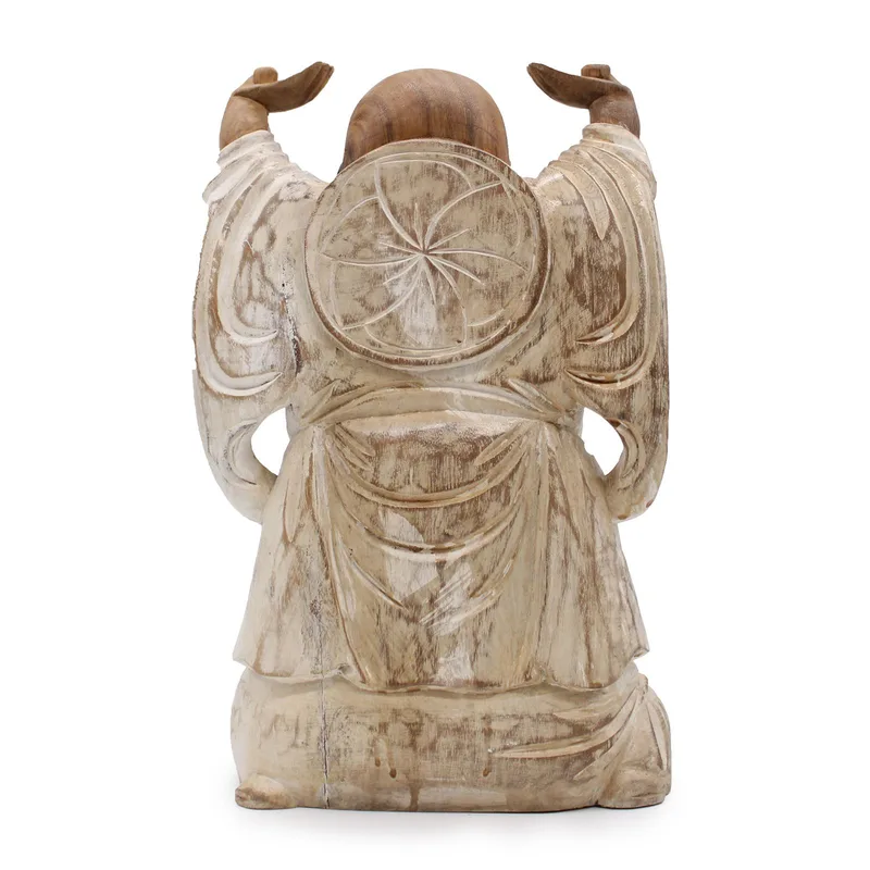 Hand Carved Buddha Statue 40cm Hands Up Whitewash — foto 1
