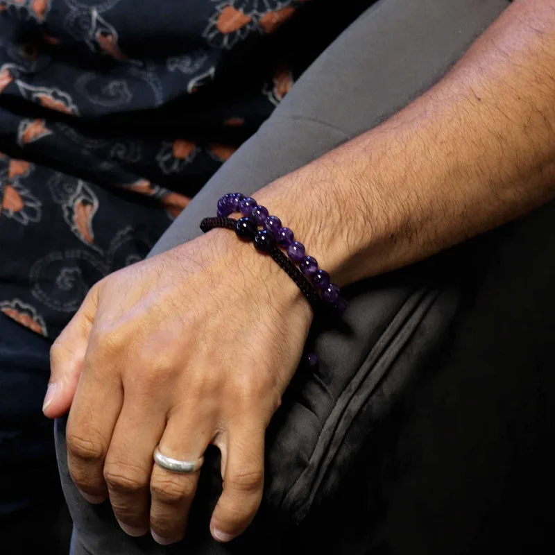Gemstone Double Power Bracelets- Amythist