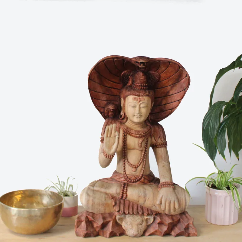 Hand Carved Buddha Statue Shiva with Cobra 50cm — foto 2