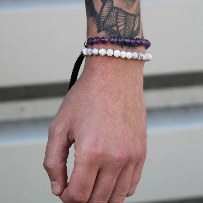 925 Argento Plated Gemstone Navy String Bracelet Bianco Howlite — foto 4