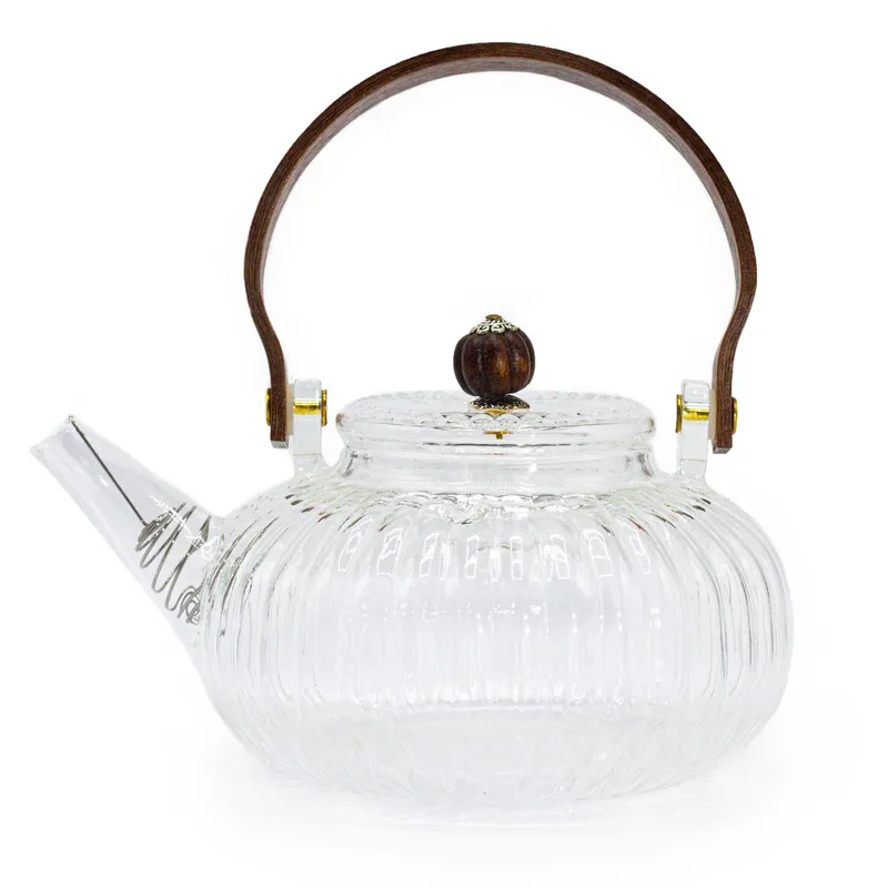 Glass Infuser Teapot Clear Ribbed Pearl 850ml