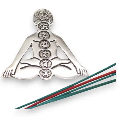 Polished Aluminum Seven Chakra Yoga Incenso Porta 12x12cm — foto 1