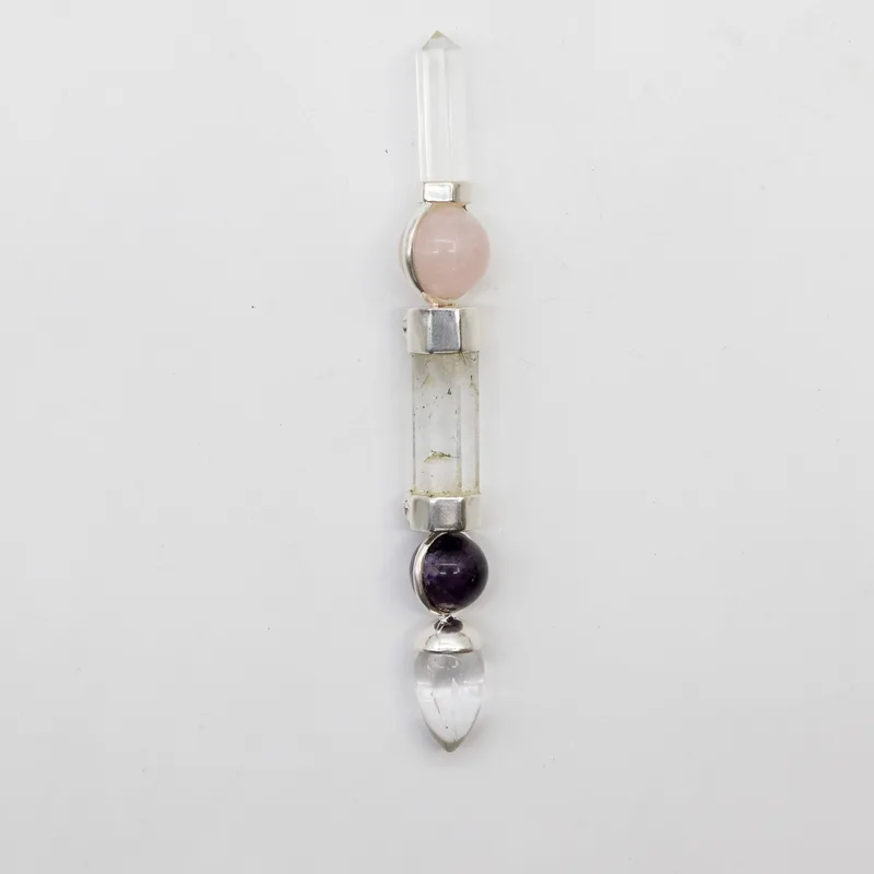 Axis of Grace Wand Amethyst & Rosa Quartz Spheres, Quartz Stem 12cm — foto 6