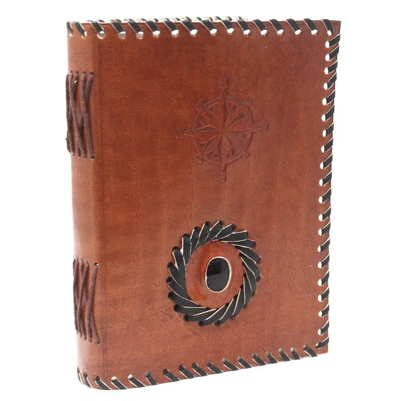 Leather Nero onyx & Compas Notebook 17x12 cm
