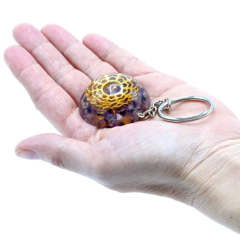 Orgonite Power Keyring Amethyst Mandala Hearts — foto 3