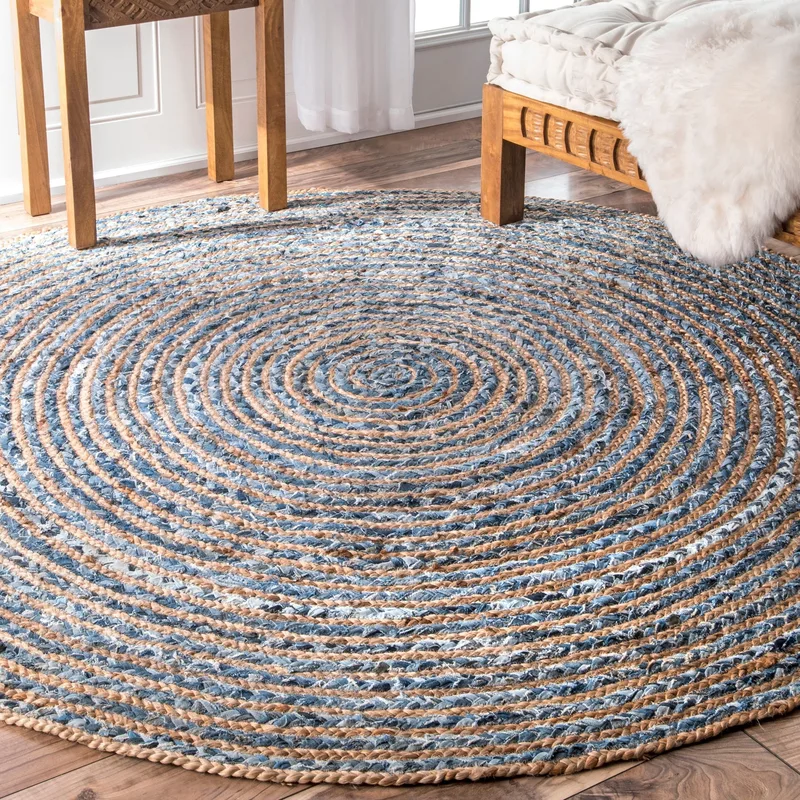 Round Jute and Recycle Denim Rug 150 cm — foto 4