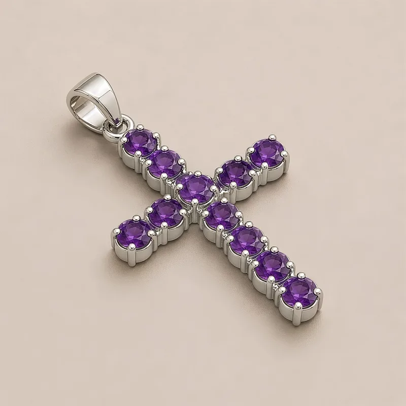 Indian Devotional Pendant Argento Plated Amethyst Crucifix — foto 2