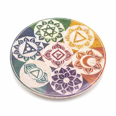 Soapstone Disc Incenso Porta 10cm Seven Chakra