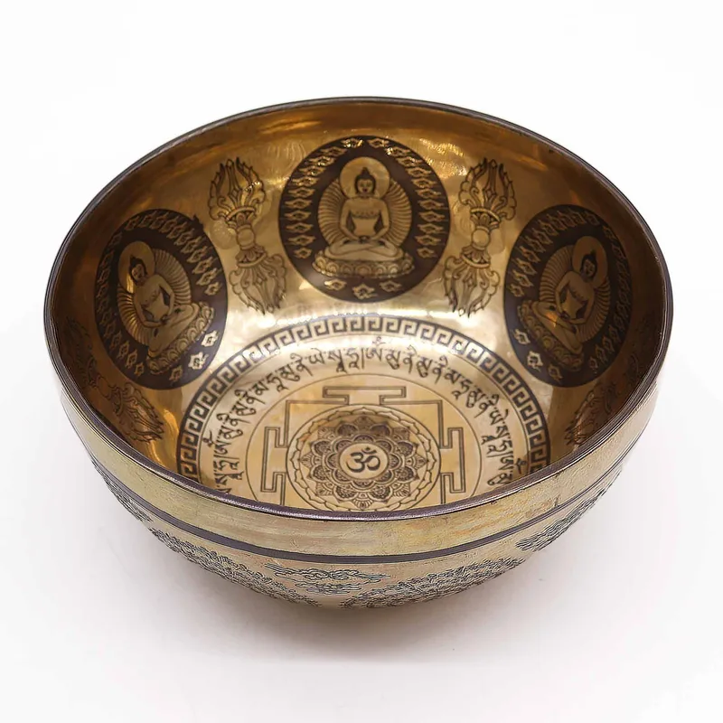 Tibetan Healing Engraved Bowl - 21cm - Om & Buddha — foto 1