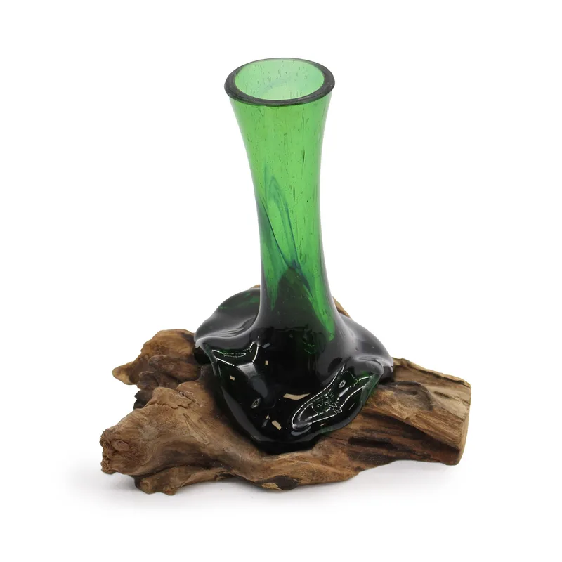 Recycled Beer Bottles Fiore Vase on Legno