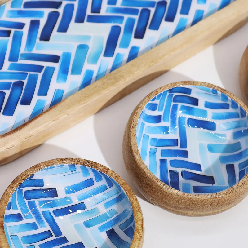 Mango Legno Tray with 3 Bowls Blu Stripes — foto 1