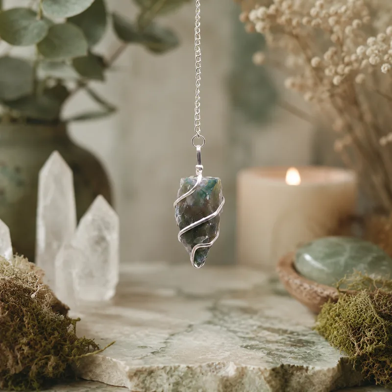 Raw Gemstone Pendulum - Moss Agate — foto 3