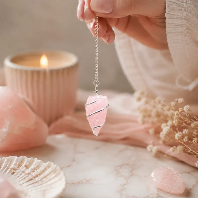 Raw Gemstone Pendulum - Rosa Quartz — foto 3