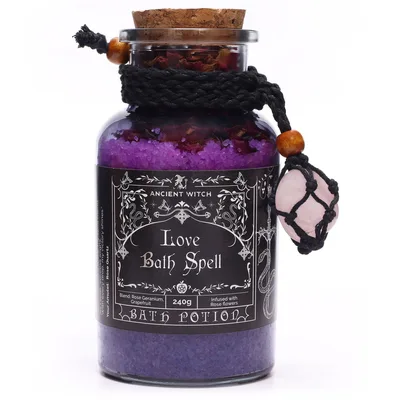 Ancient Witch Bagno Spell Potion & Rosa Quartz Crystal Amulet Love