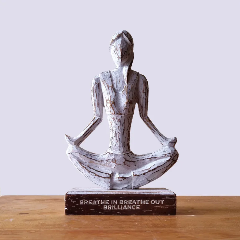 Wooden Yoga Lady Whitewash Easy Pose "Breathe in Breathe out Brilliance" — foto 2