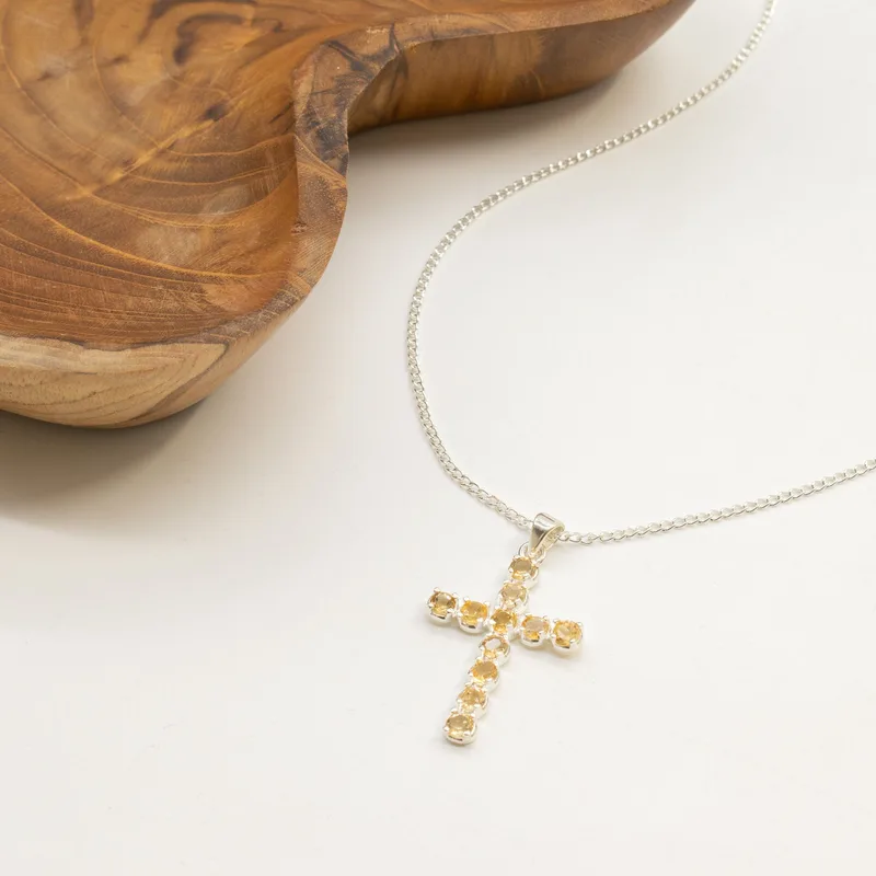 Indian Devotional Pendant Argento Plated Citrine Crucifix — foto 2