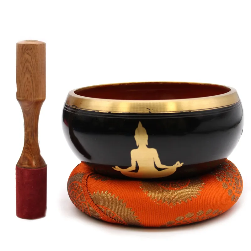 Lrg Buddha Singing Bowl Set- Black/Orange 14cm — foto 2