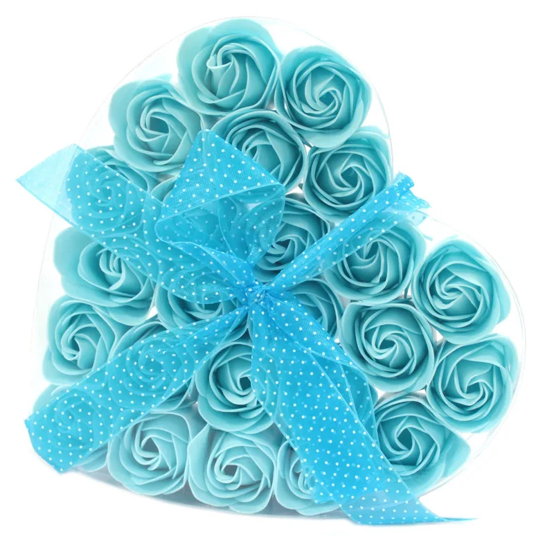 Set da 24 saponette a forma di cuore con fiore - Blu e rose