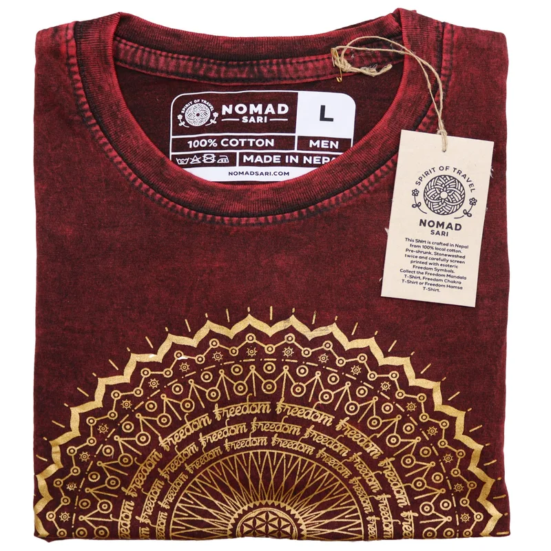 Nomad Sari Stonewashed Cotton T-Shirt – Mandala – Maroon – Large — foto 4
