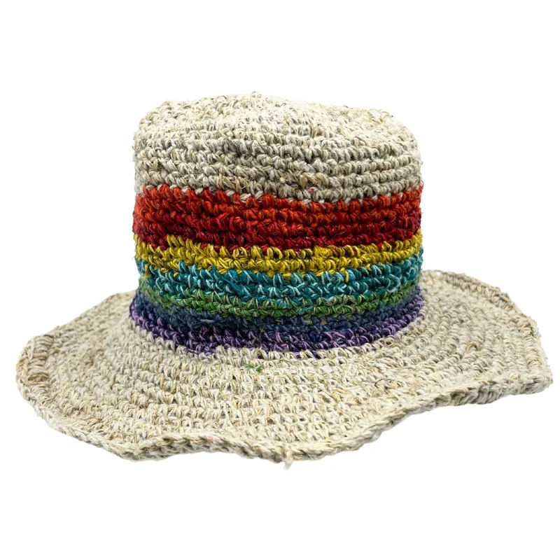 Hand-Knited Hemp & Cotton Boho Festival Hat Rainbow — foto 3