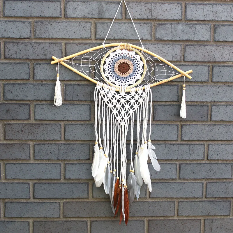 Protection Dream Cather Med Macrame Eye White/ Gey/Brown
