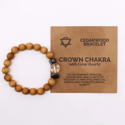 Bangle in Legno di Cedro Corona del Chakra con Quarzo Trasparente — foto 3