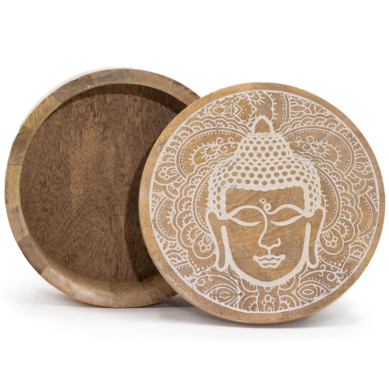 Big Round Scatola 17.5x7.5cm Buddha Face Whitewash