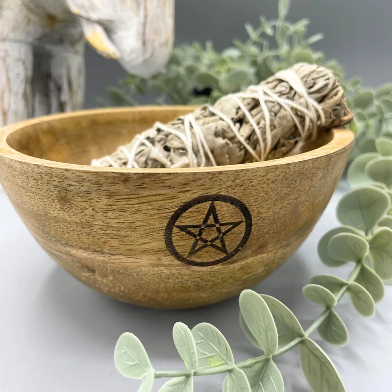 Wooden Smudge and Ritual Offerings Bowl Pentagon 14x7cm