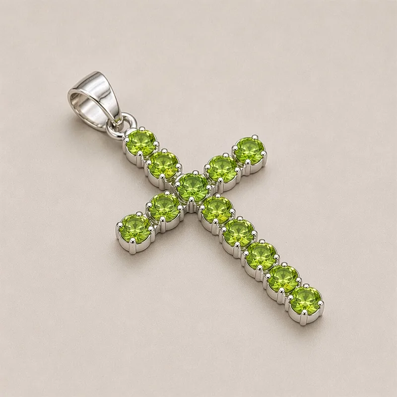 Indian Devotional Pendant Argento Plated Peridot Crucifix — foto 5