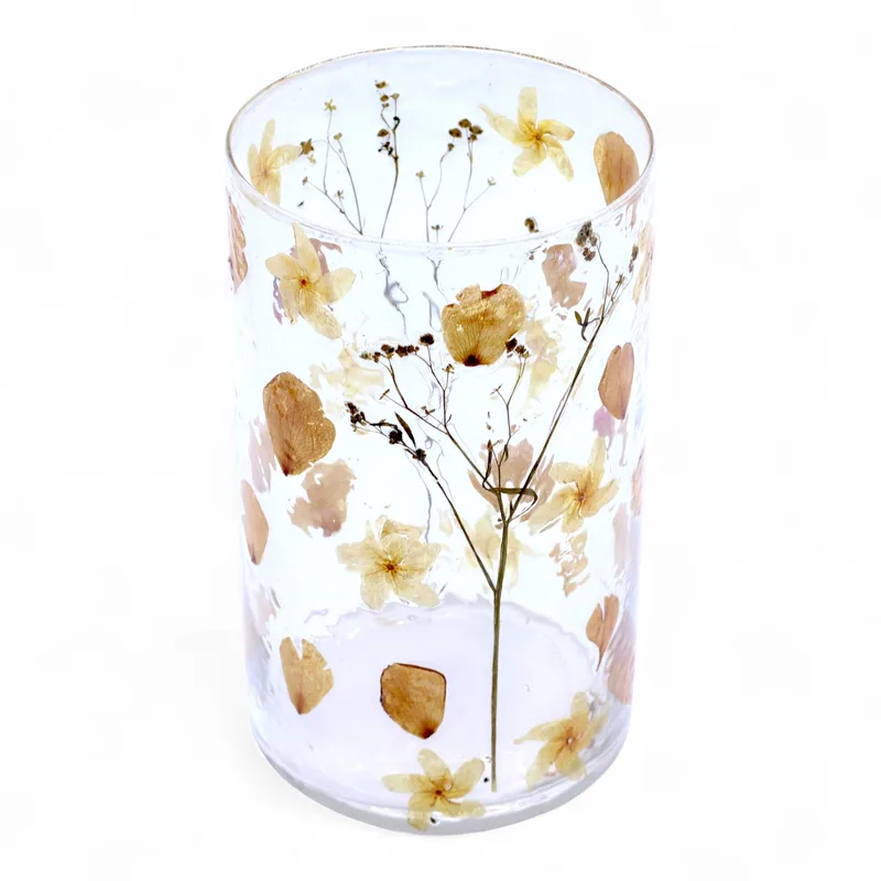 Naturale Floral Glass Tall Vase Candela Porta Rosa -