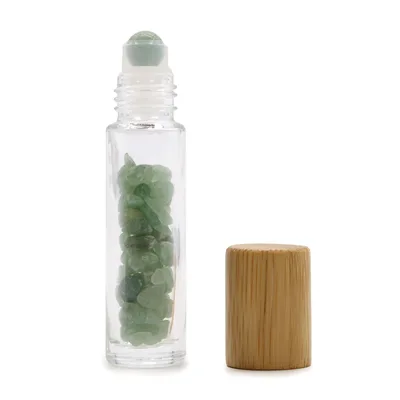 Borraccia Roll-On con Pietra Naturale Essenziale – Avventurina – Cappuccio in Legno + Punta Roll-On in Pietra per Bottiglia da 5 ml – Avventurina