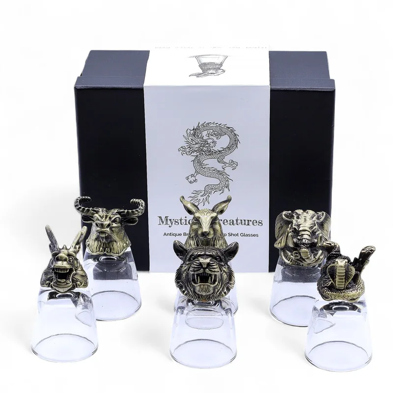 Gift Set of 6 Shot Glasses Selvatico Forest Creatures Antique Bronze