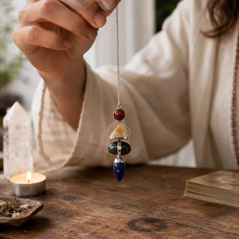Four Elements Gemstone Pendulum Red Jasper, Yellow Aventurine, Moss Agate, Sodalite & Moonstone — foto 2