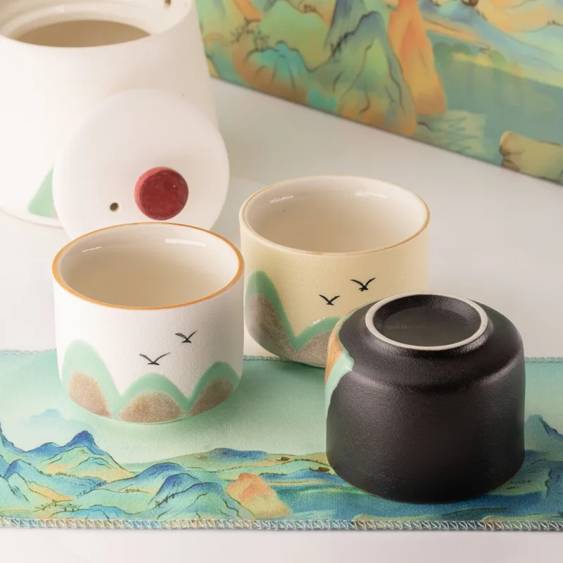 Thousand Miles - Tè Set - Four Cups - Ceremonial Cloth & Bamboo Grip — foto 6