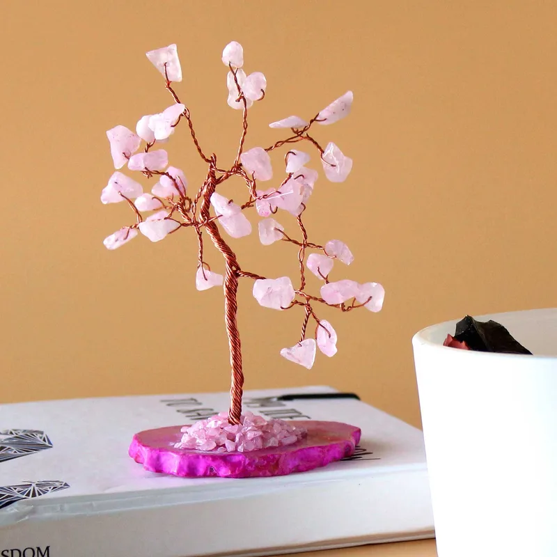 Gemstone Albero - Rosa Quartz on Pink Agate Base (35 stones)