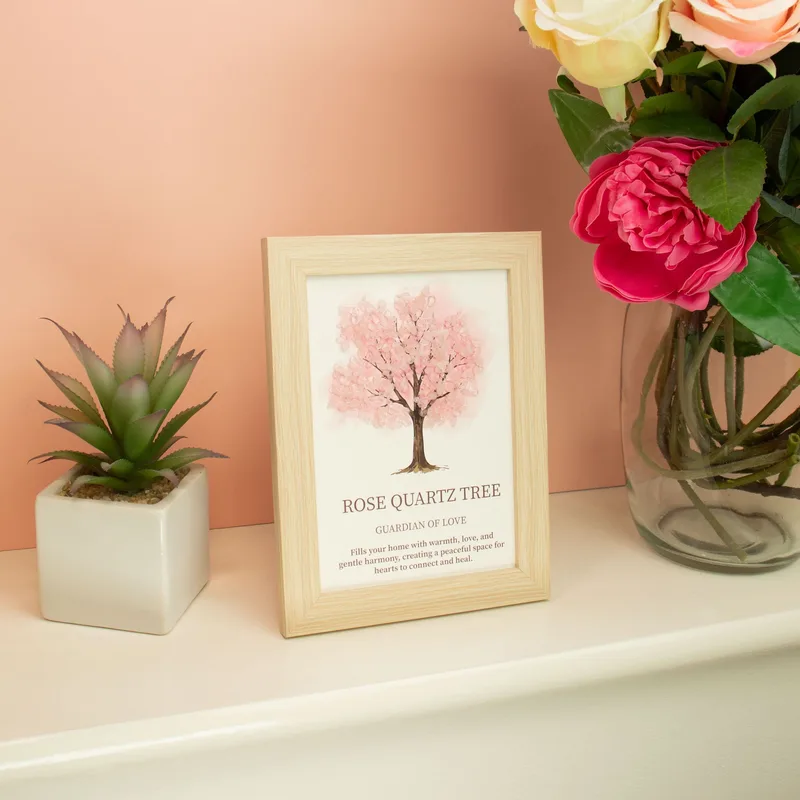 Pietra Naturale a Forma di Immagine – Albero della Vita – Quarzo Rosa (20x14,7x1 cm) — foto 1