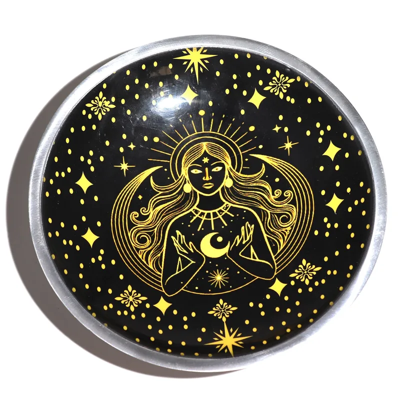 Triple Leg Enamelled Offering Plate Oro Goddess on Nero — foto 2