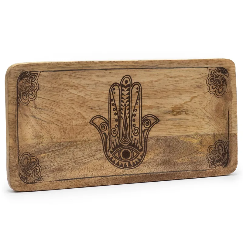 Long Tray 30x15x2.5cm Hamsa Design Nero Engraved
