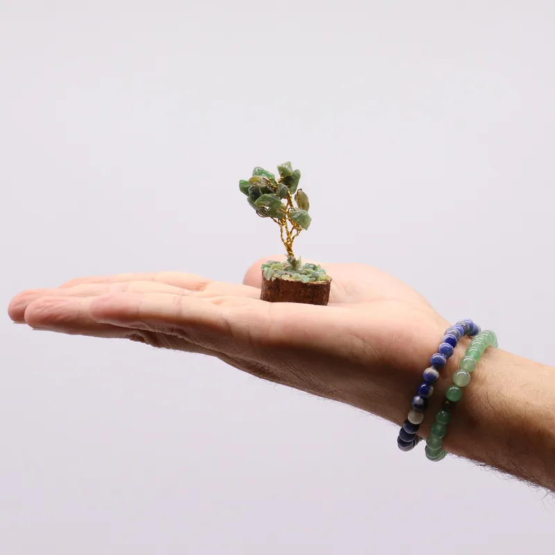 Mini Gemstone Trees On Legno Base - Verde Aventurine (15 stones) — foto 3