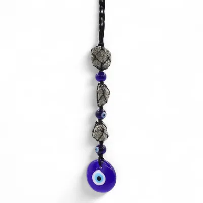 Hanging Stone Pendant Pirite Stones & Beads Evil Eye — foto 1
