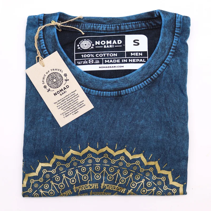 Nomad Sari Stonewashed Cotton T-Shirt – Mandala – Blu – Small — foto 2