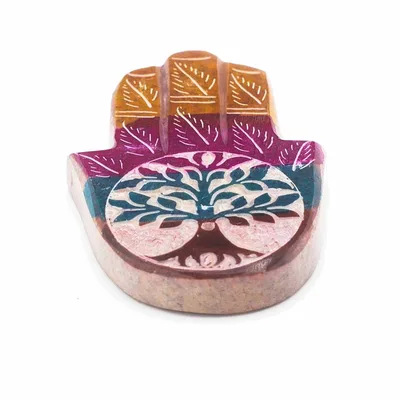 Porta Incenso in Pietra Sabbiata Hamsa 9x6cm – Albero della Vita
